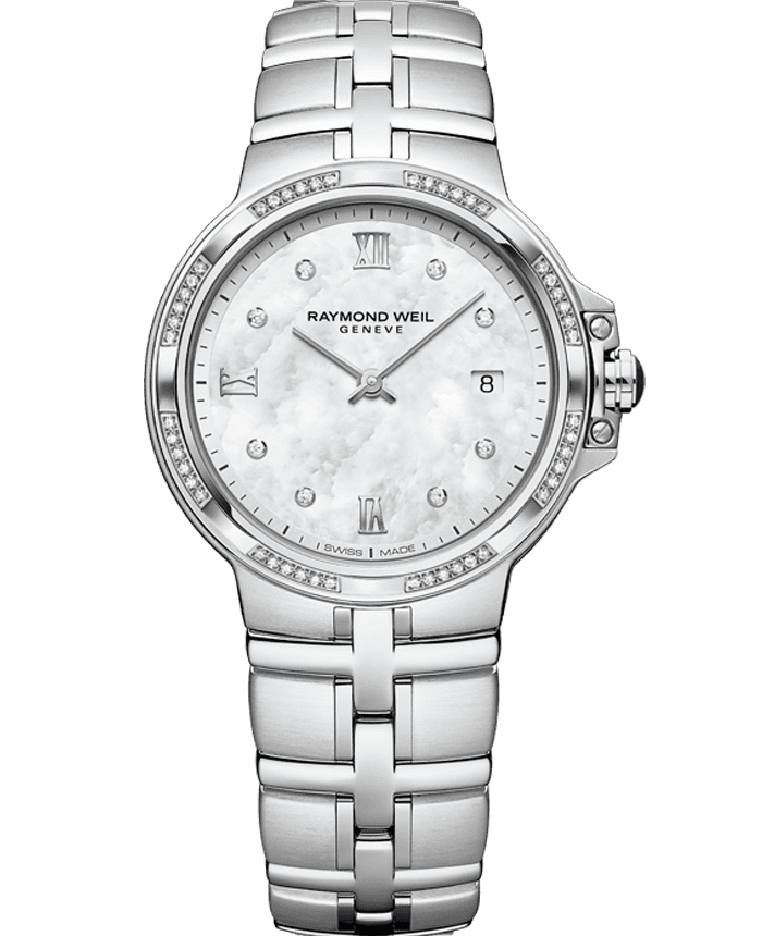 silver and diamond watch