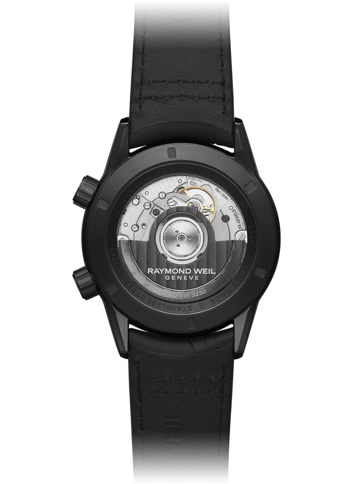 GMT Worldtimer Black Leather Watch - Freelancer | RAYMOND WEIL