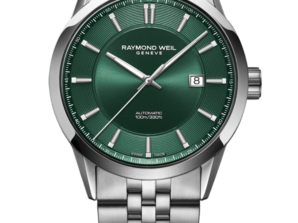 Men s Green Dial Stainless Steel Watch Freelancer Raymond Weil