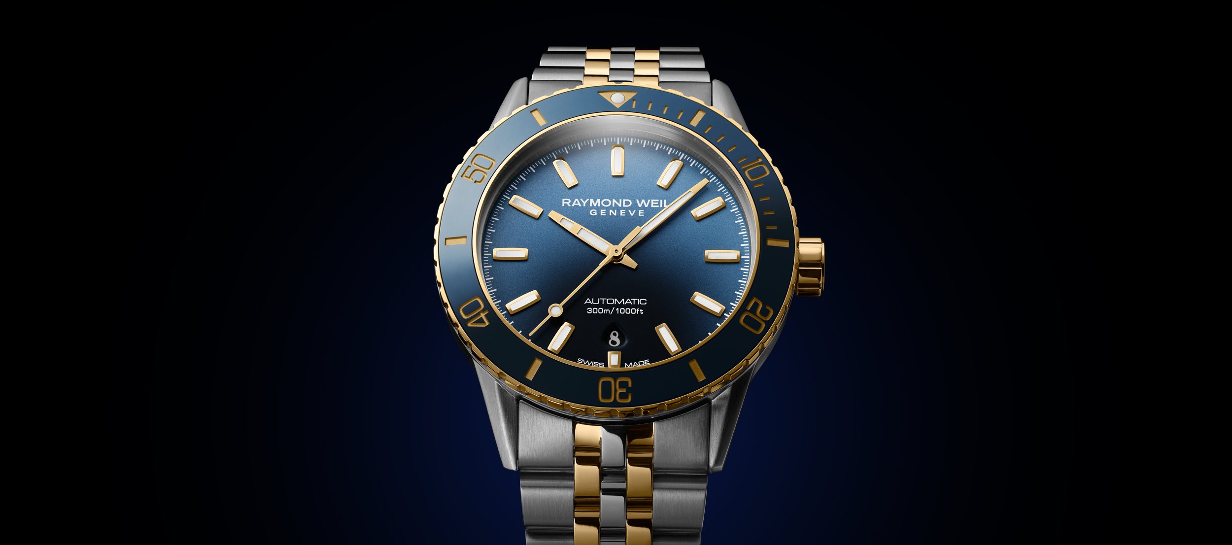 Blue Dial Automatic Diving Watch With Stainless steel bracelet Freelancer RAYMOND WEIL