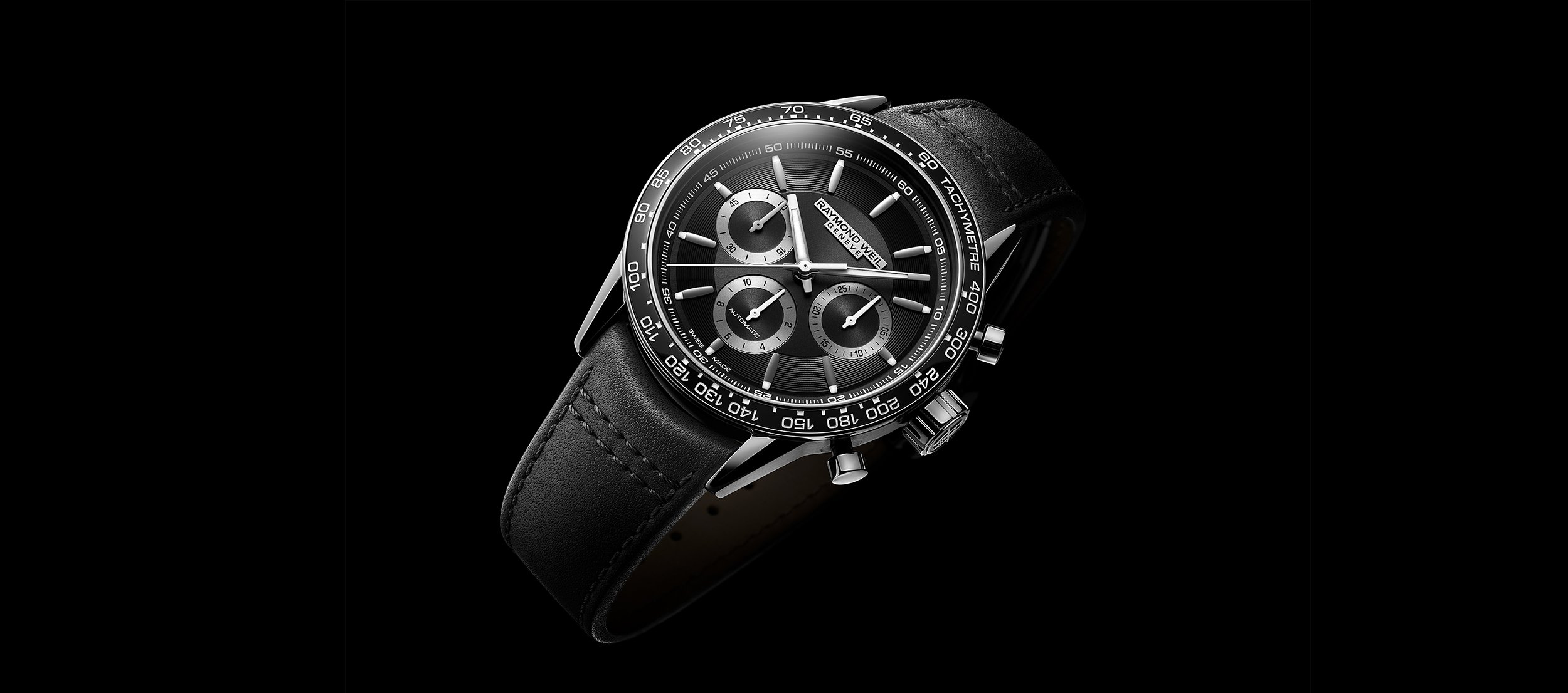 Men's Chronograph Black Leather Watch - Freelancer | RAYMOND WEIL